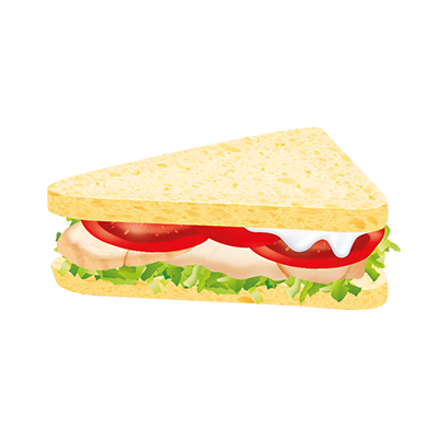 Club sandwich poulet rôti, tomates fraîches, salade et fromage frais